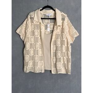 Fever Cardigan Camisole and Crochet Cream Women's 1X NEW